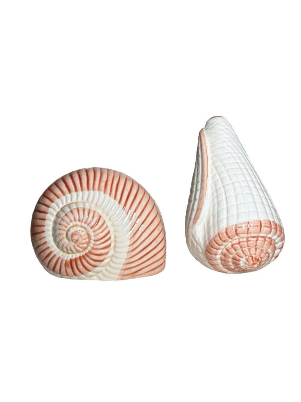 Ceramic Seashell Salt & Pepper Shakers Hand-Painted Coral & White Coastal Design